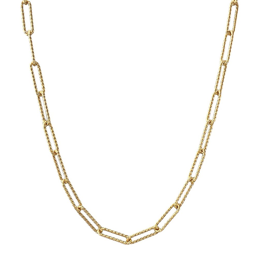 925 ITALY Sterling Silver in 14K Gold Plated Rope Paperclip Chain Necklace
